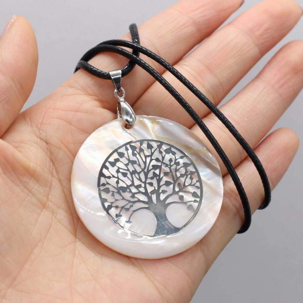 (as the picture, 45x45mm) 1pcs Lot Natural Shell Round Pendant Tree Of Life Necklace Jewelry Mother Of Pearl Shells Necklaces For Women Men Luxury Quality Gifts 45x45mm