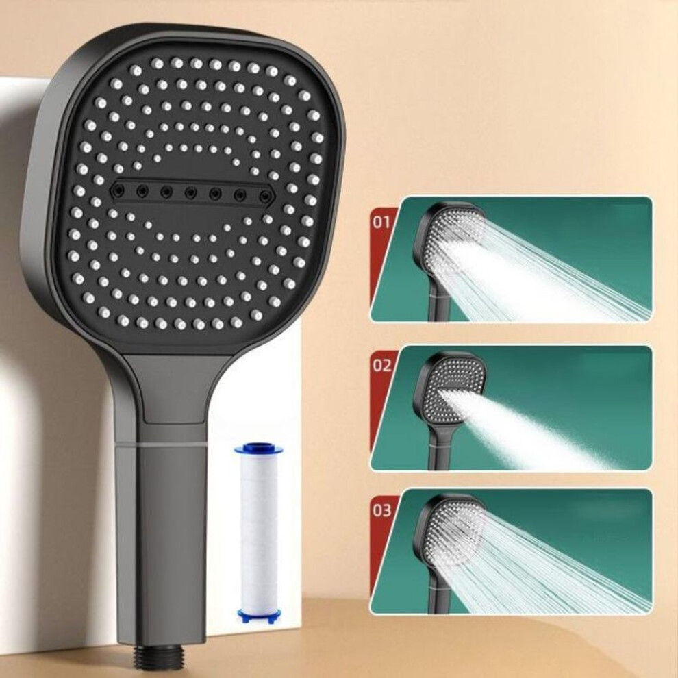 (grey) 13cm Large Panel High Pressure Shower Head Water Saving Filter Nozzle 3-Modes ShowerHeads Adjustable Water Massage Sprayer Bathroom Accessories
