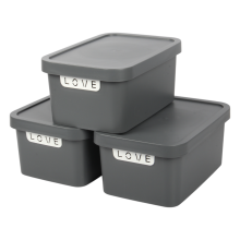 (Dark Grey) Jolie Max (Pack of 3) 7.5L Storage Box with Lid. Lidded Basket Container.