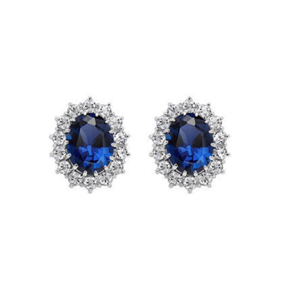 (Earrings) Bridal Fashion Jewelry Sets For Women Blue Full Crystal Flower Pendant Necklace Earring Set
