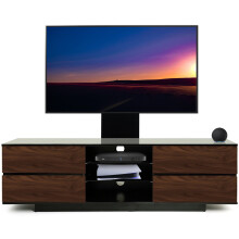 Homeology Avitus Gloss Black with 4-Walnut Drawers and 3-Shelves up to 65" LED/LCD/Plasma TV Stand with Mounting Arm