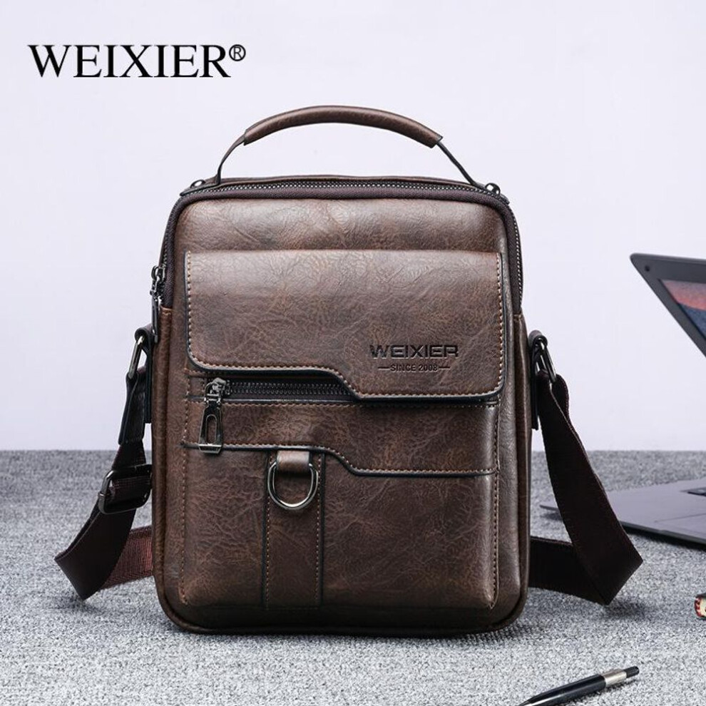 (dark brown) WEIXIER Men Crossbody Bag Shoulder Bags Multi-function Men Handbags Large Capacity Split Leather Bag For Man Messenger Bags Tote Bag