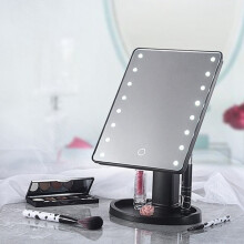 (BLACK) 16 LED Touch Vanity Makeup Mirror Tabletop Cosmetic light 180 Rotation Tray UK