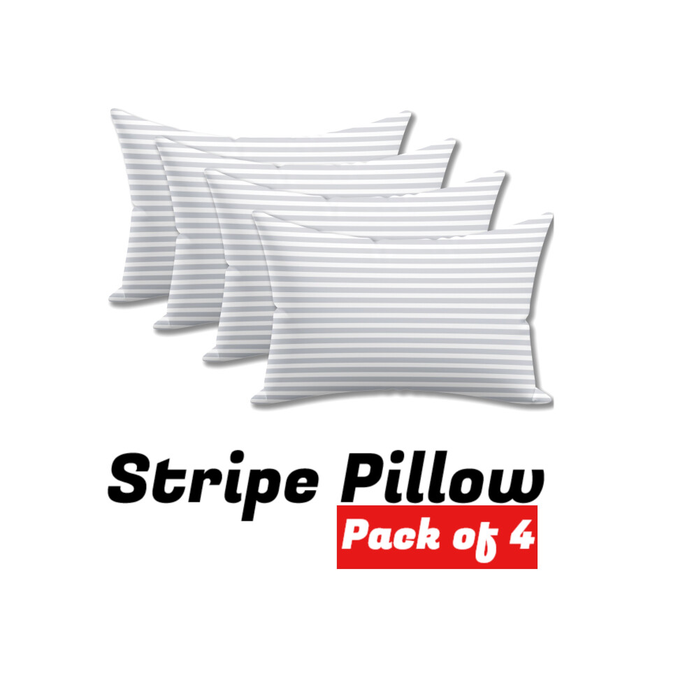 (4x) Stripe Pillows Hollowfiber Extra Filled Plump Bounce Neck Back Head Support Bed Pillows Pack of 2,4,6