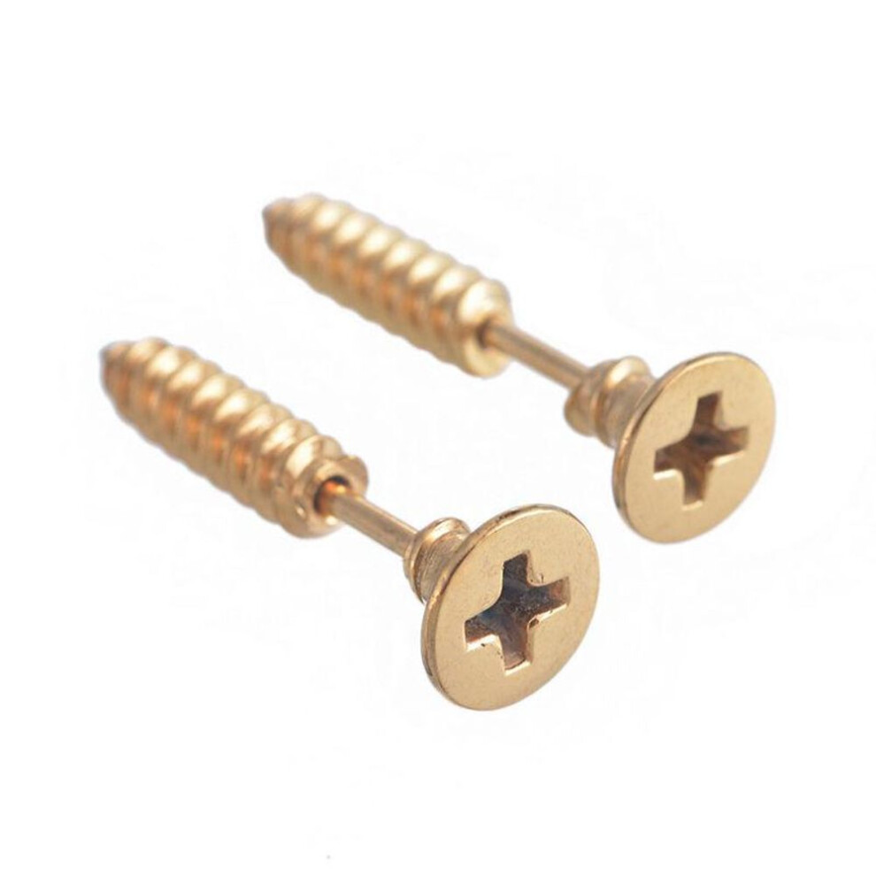 (gold, 1pair) 1 Pair Unisex Women Men Punk Stainless Steel Cross Screw Ear Studs Earrings