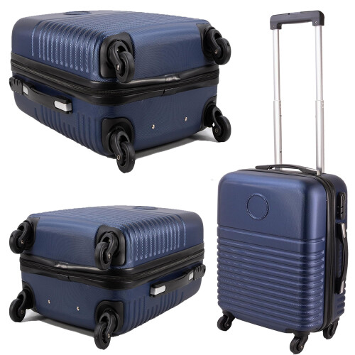 Navy Lightweight Travel Cabin Suitcase With Wheels & Handle