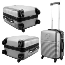 Silver Lightweight Travel Cabin Suitcase With Wheels & Handle