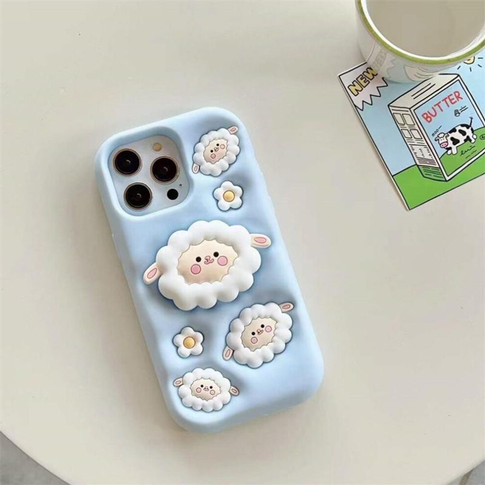 (blue, iPhone 12) Cute Squeezing Pressure Reducing Sheep Silicone Phone Case For iPhone 16 15 14 13 12 11 Pro Max Telescopic Support Shockproof Cover For iPhone 16 15