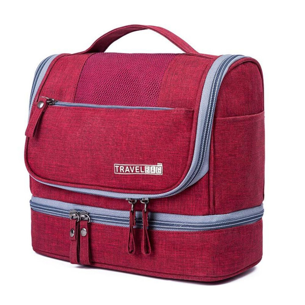 (red) Waterproof Men Hanging Makeup Bag Oxford Travel Organizer Cosmetic Bag For Women Necessaries Make Up Case Wash Toiletry Bag