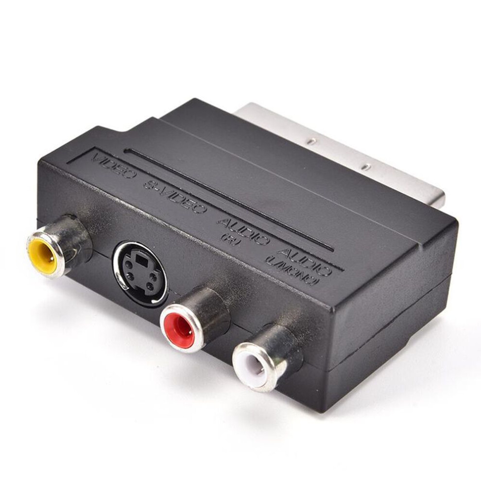 (black) Scart Adaptor Av Block To 3 Rca Phono Composite S -video With In /out Switch Gold