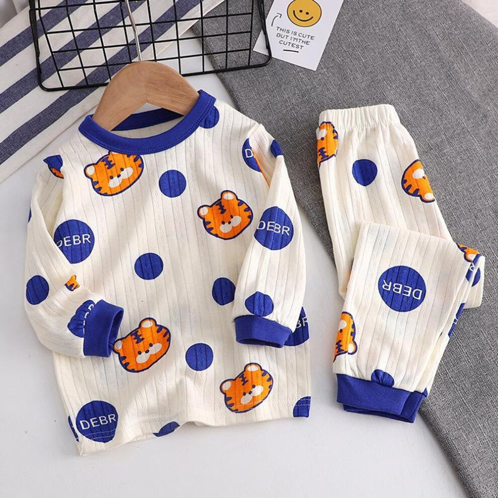 (blue, 110) Kids Boys Girls Cotton Pajama Sets Cartoon Casual Long Sleeve Cute Underwear Tops With Pants Warm Autumn Sleeping Clothes