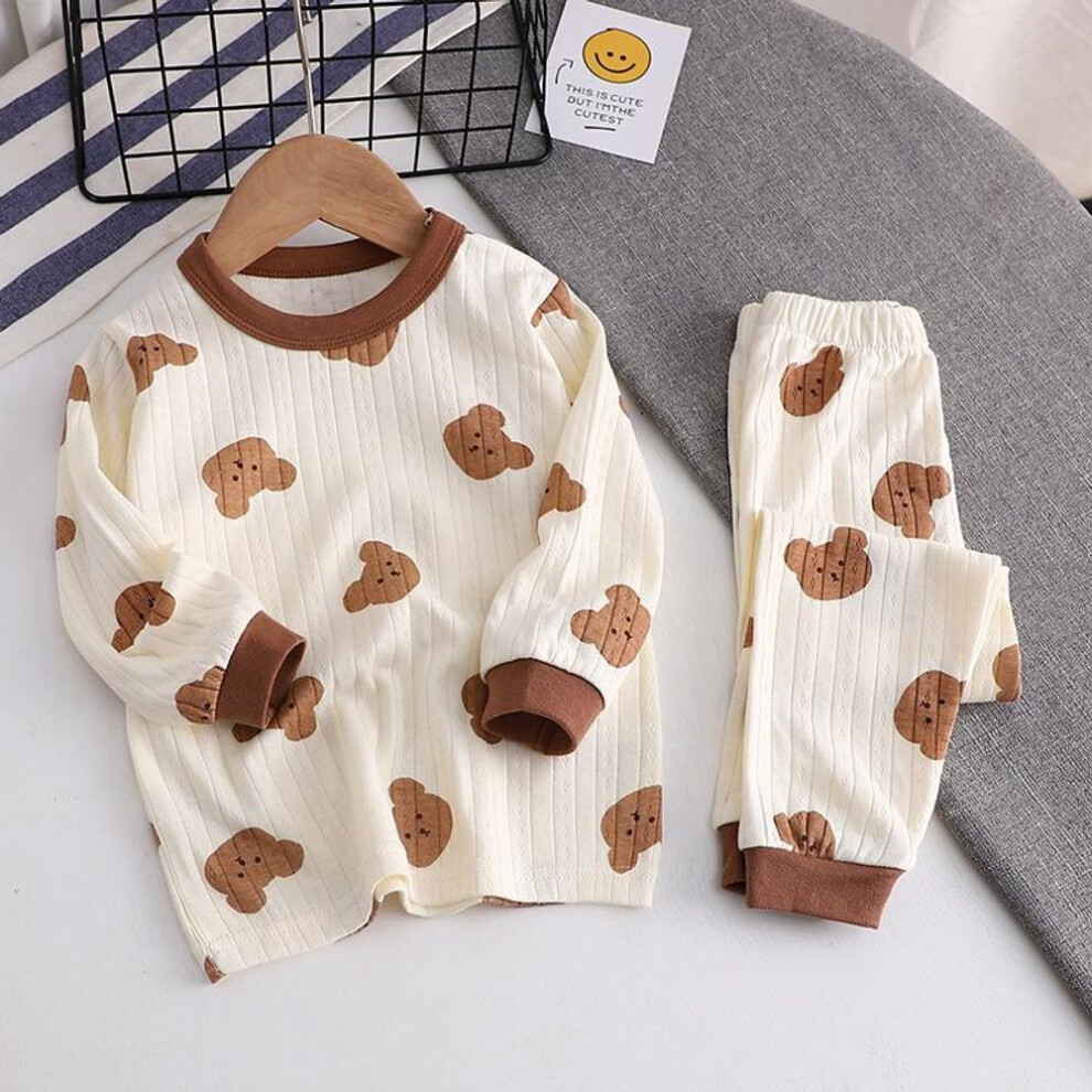 (tan, 73) Kids Boys Girls Cotton Pajama Sets Cartoon Casual Long Sleeve Cute Underwear Tops With Pants Warm Autumn Sleeping Clothes
