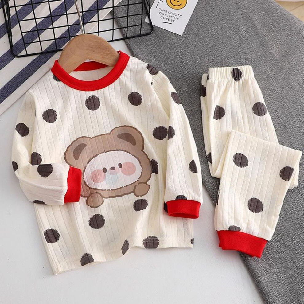 (black, 140) Kids Boys Girls Cotton Pajama Sets Cartoon Casual Long Sleeve Cute Underwear Tops with Pants Warm Autumn Sleeping Clothes