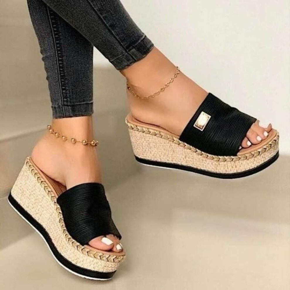 (black, 43) Womens High Heels Sandal Thick Bottom Casual Shoes Ladies Leisure Summer Wedges Sandals Woman Shoes Women Platform Mules Slipper