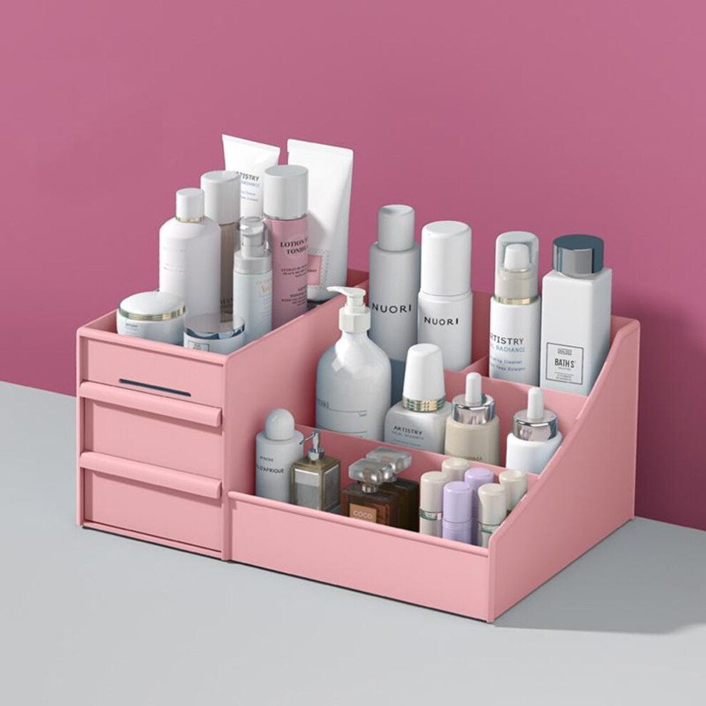 (pink, S) Drawer Style Cosmetic Storage Box Desktop Dressing Table Lipstick Skincare Product Sorting Rack