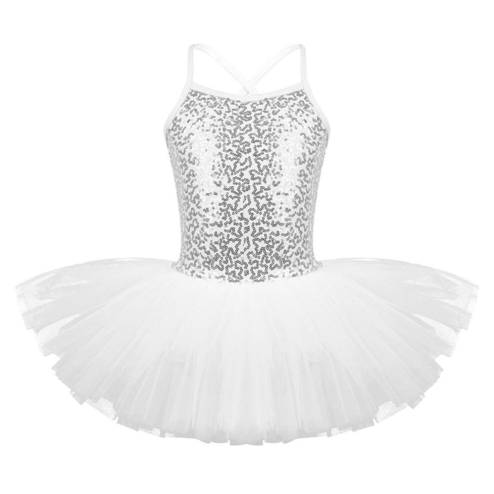 (white, 6-7 Years) Kids Girls Ballerina Fairy Prom Party Costume Sequined Mermaid Dance Dress Dancewear Gymnastic Leotard Ballet Tutu Dress