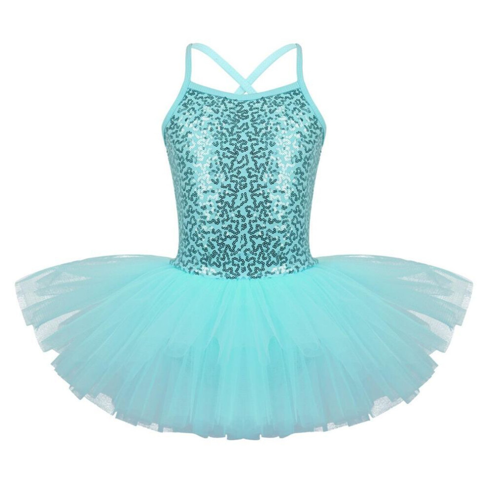 (turquoise, 8-10 Years) Kids Girls Ballerina Fairy Prom Party Costume Sequined Mermaid Dance Dress Dancewear Gymnastic Leotard Ballet Tutu Dress