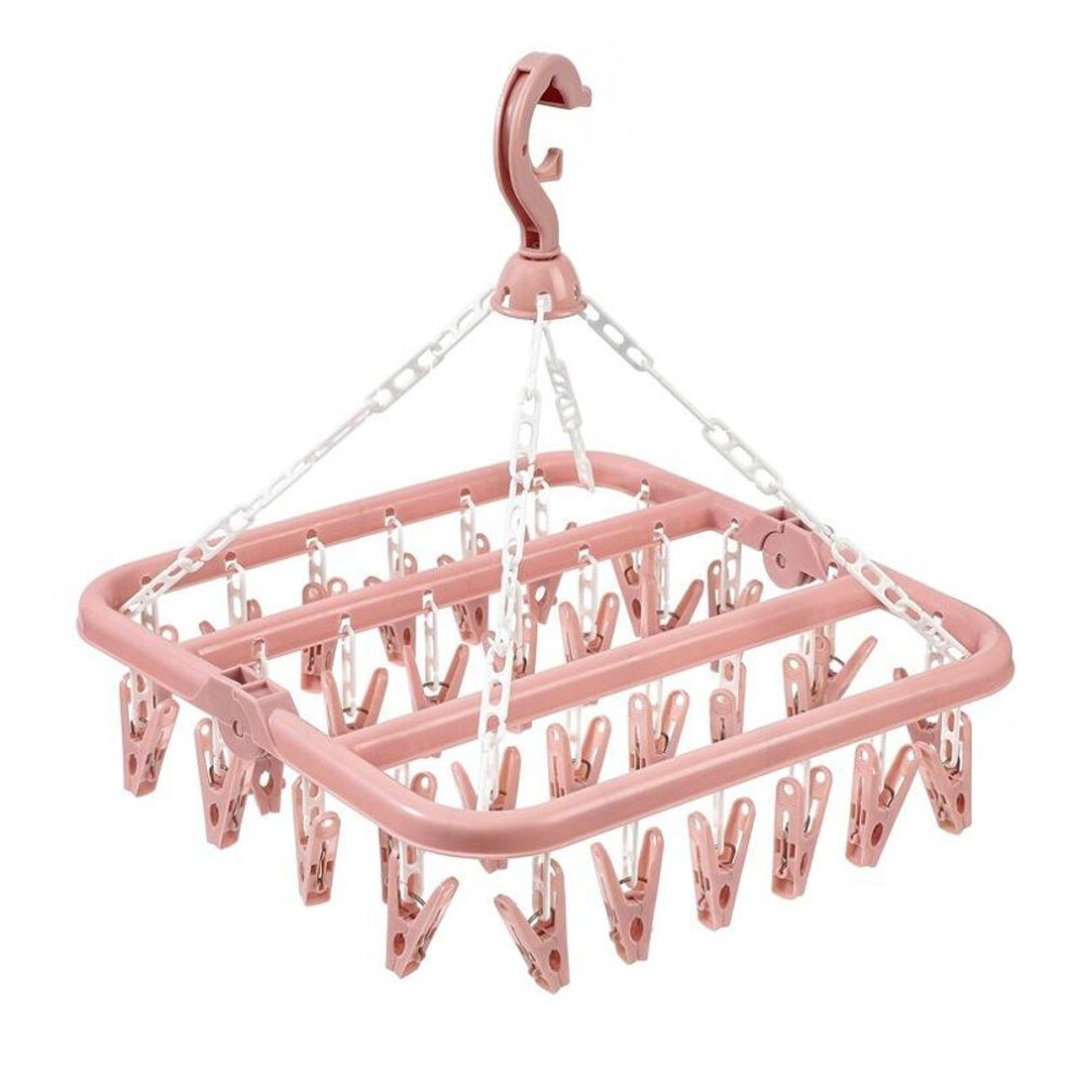 (pink, 1PCS) Clothes Drying Hanger with 32 Clips Socks Underwear Drying Folding Laundry Hanging Rack