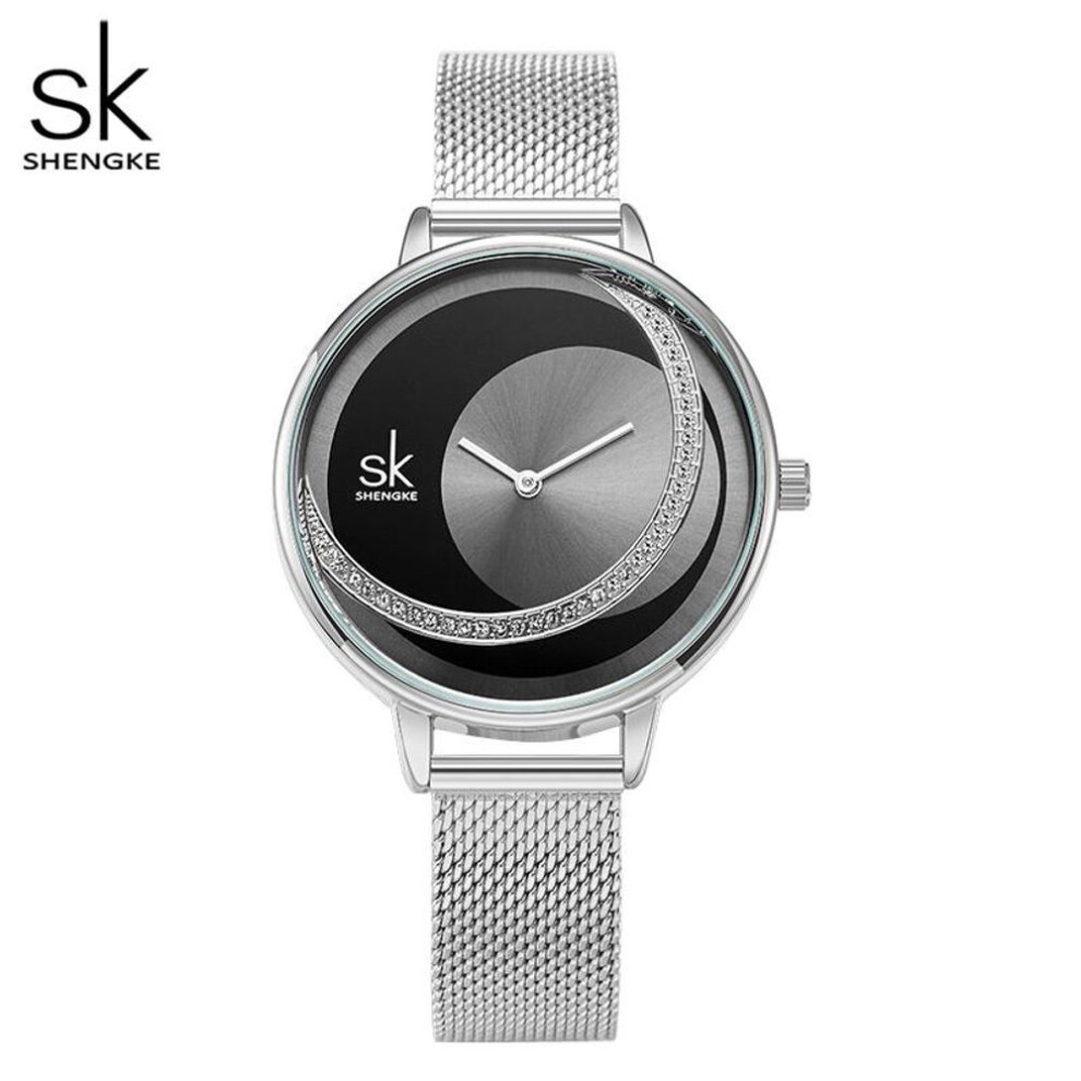 (silver) Shengke Crystal Women Watch Luxury Brand Ladies Dress Watches Original Design Quartz Wrist Watches Creative Sk Watch For Women