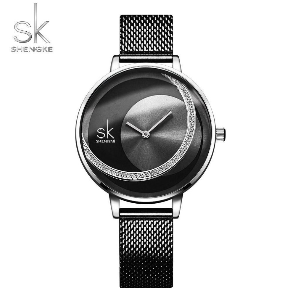 (black) Shengke Crystal Women Watch Luxury Brand Ladies Dress Watches Original Design Quartz Wrist Watches Creative Sk Watch For Women