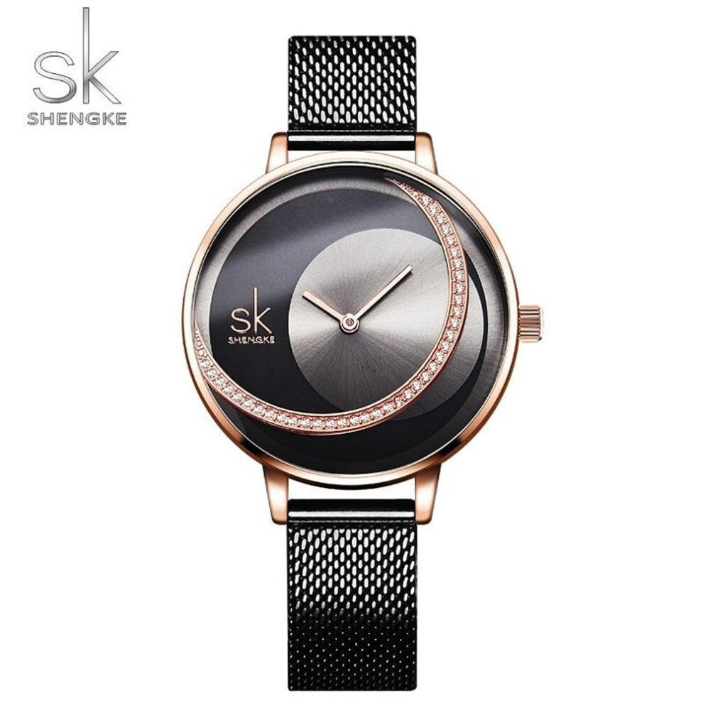 (black,golden) Shengke Crystal Women Watch Luxury Brand Ladies Dress Watches Original Design Quartz Wrist Watches Creative Sk Watch For Women
