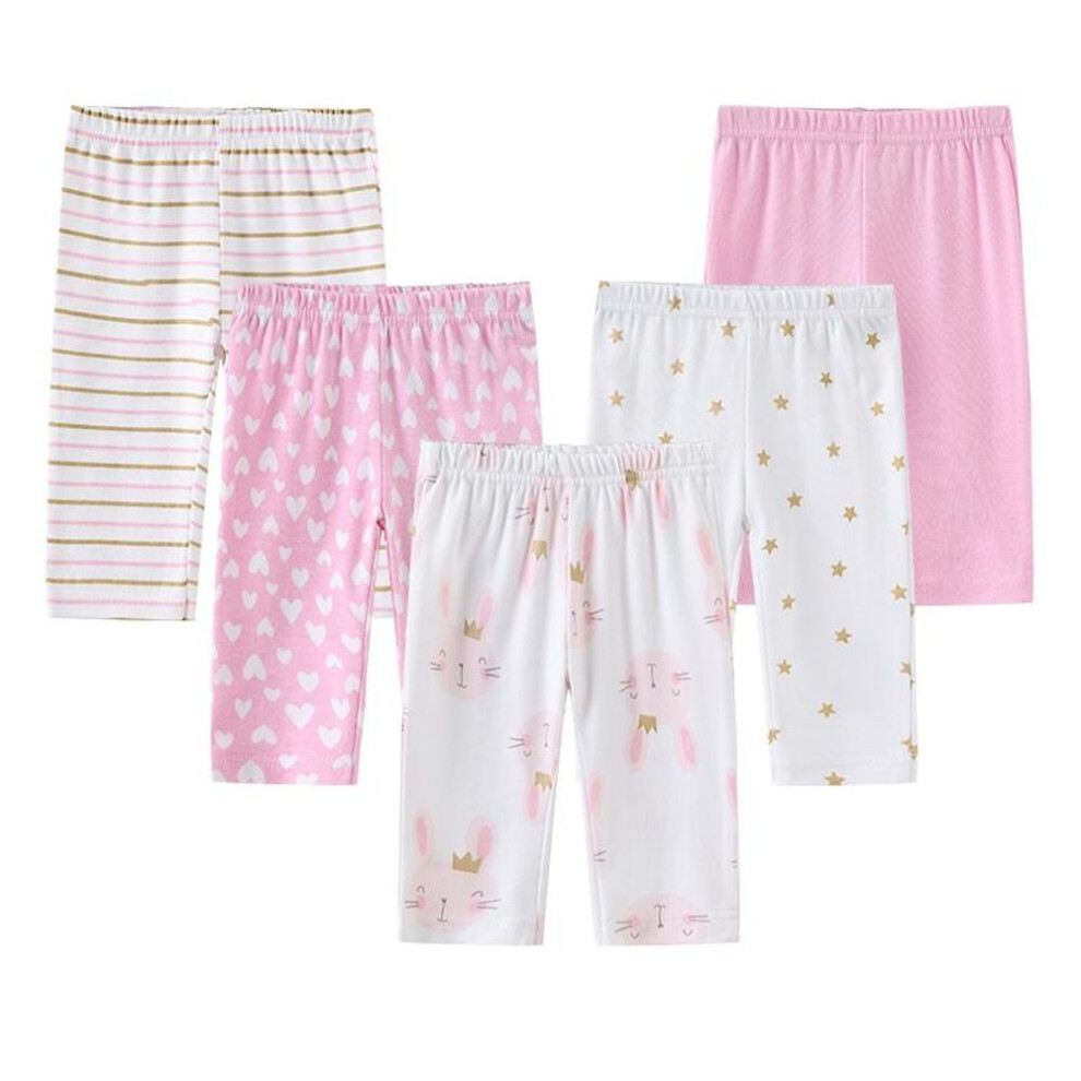 (pink, 9M) 5Piece Unisex Cartoon print Newborn Baby Girl And Boys Pant Cotton Baby Boy Pant Four Seasons Toddler Trousers Summer Legging Set