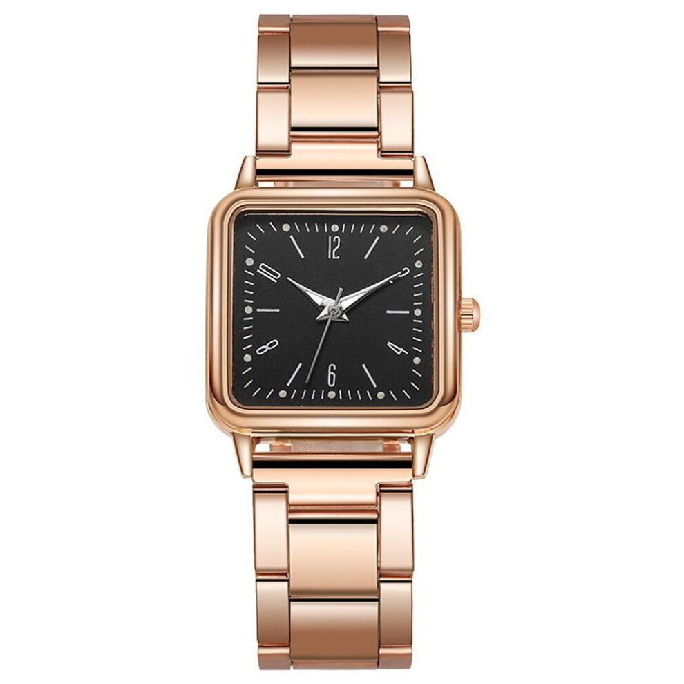 (black) Luminous Hands Women&apos;s Quartz Wristwatches Square Ladies Fashion Clock Stainless Steel Gifts Watches