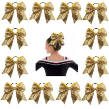 Oaoleer 12 Stck 17,8 cm groe glitzernde Cheer-Haarschleifen, Pferdeschwanz-Halter, elastisches Band, handgefertigt, fr Cheerleader, Teenager, Mdc