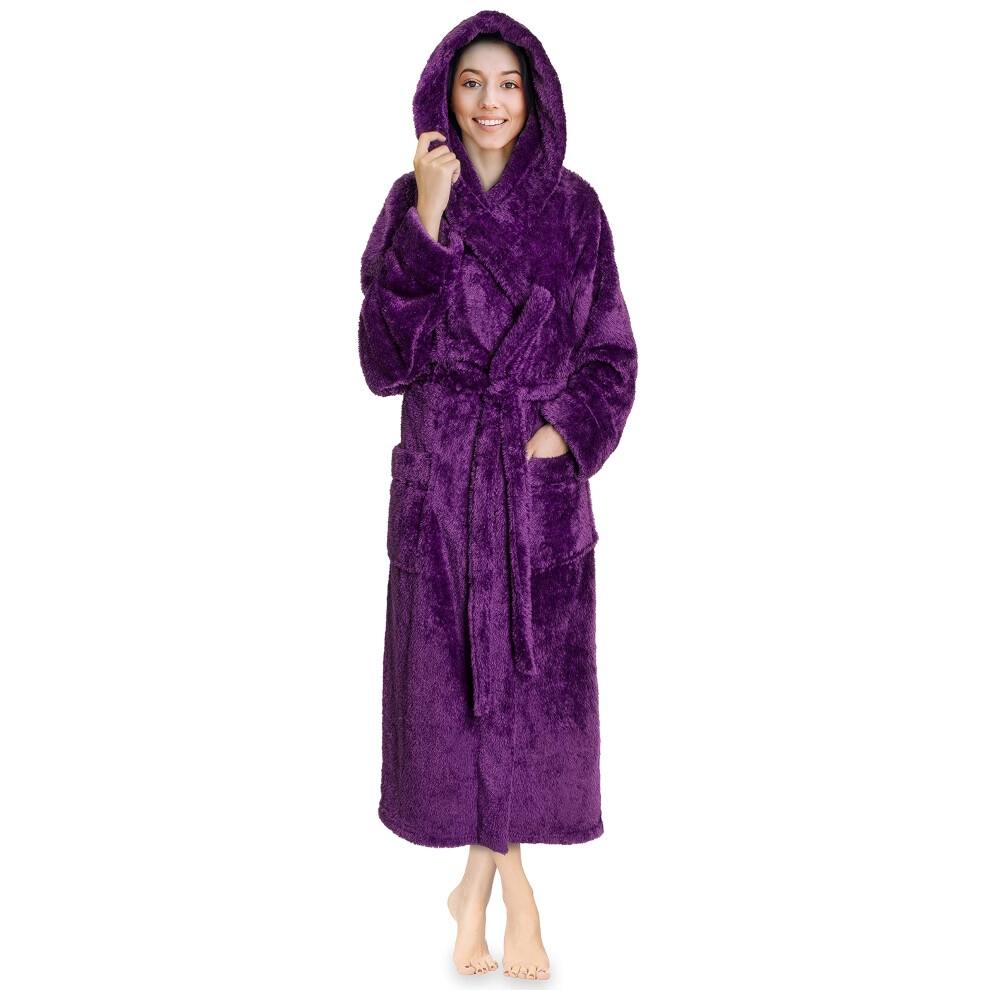 Peignoir ? capuche en peluche douce pour femme PAVILIA en polaire chaude et moelleuse Sherpa Shaggy (LXL, violet)
