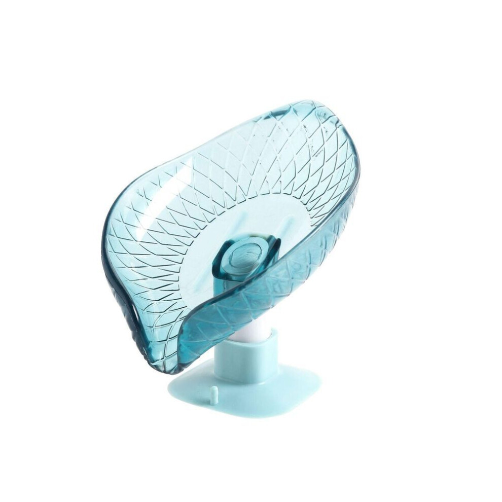 (blue) Leaf Shape Soap Dish For Bathroom Shower Suction Cup Soap Holder Imitation Jade Material Sponge Drain Rack Bathroom Accessorie