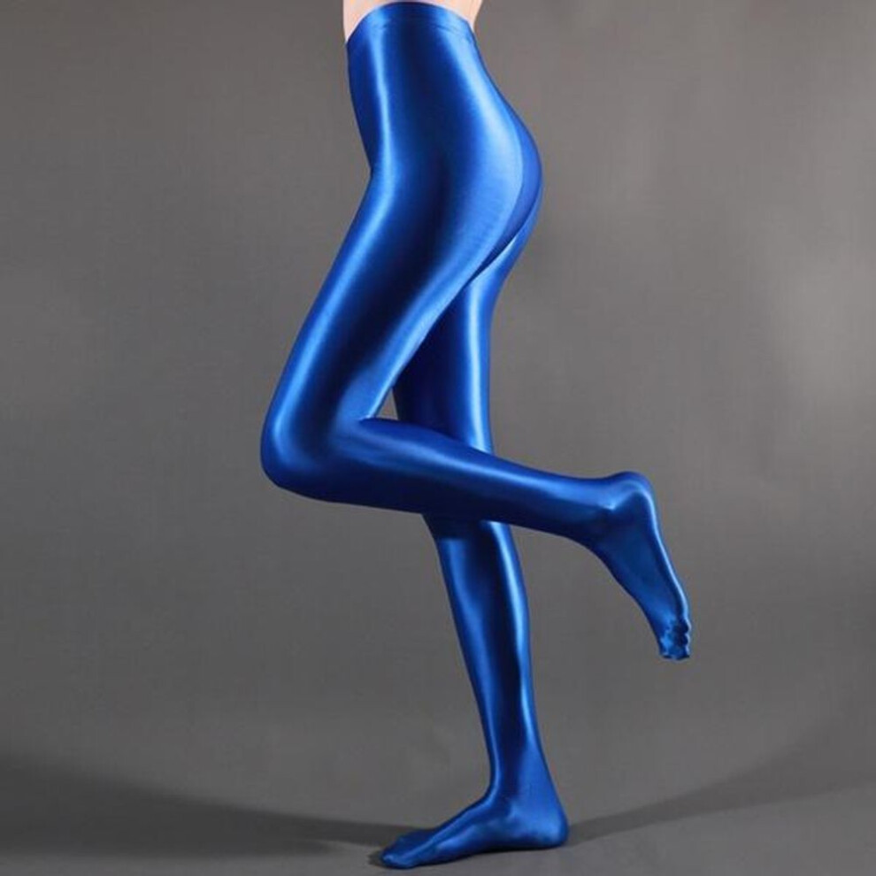(blue, XL) Women&apos;s Plus Size Opaque Elastic Pantyhose Shiny Stockings High Waist Tights Top Smooth Stockings