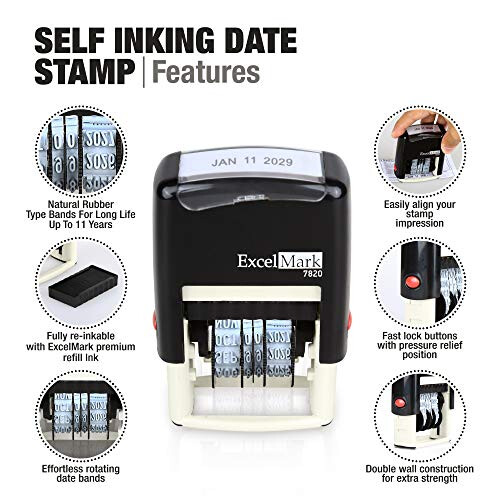 ExcelMark 7820 Self-Inking Rubber Date Stamp - Great for Shipping  Rec 2