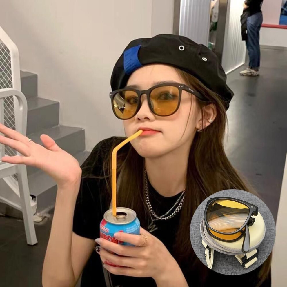 (as the picture, 1) Retro Folding Polarized Sunglasses Korean Anti Radiation Eyeglass Sun Glasses for Women Accessories Jewelry