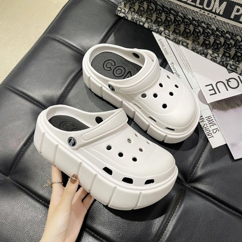 (white, 40-41) Hole Shoes Chunky Slippers Summer Beach Shoes Outdoor Green Platform Sandals