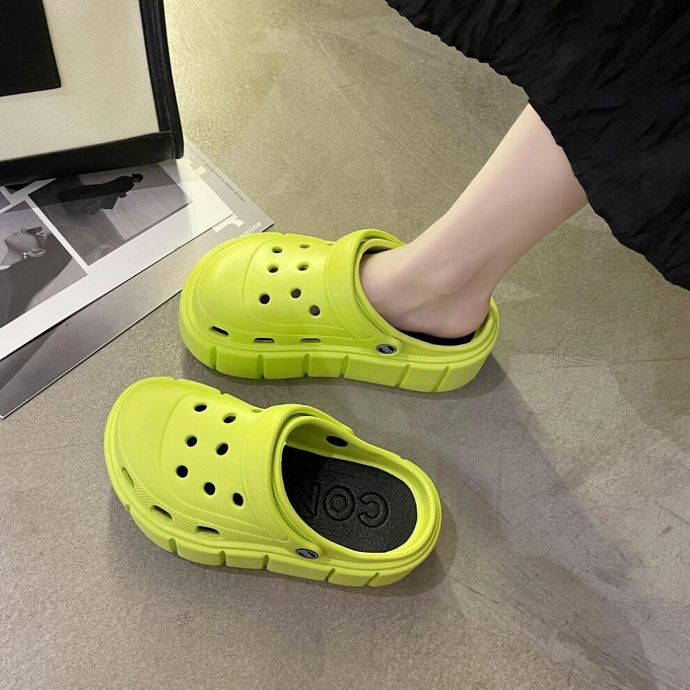 (green, 36-37) Hole Shoes Chunky Slippers Summer Beach Shoes Outdoor Green Platform Sandals