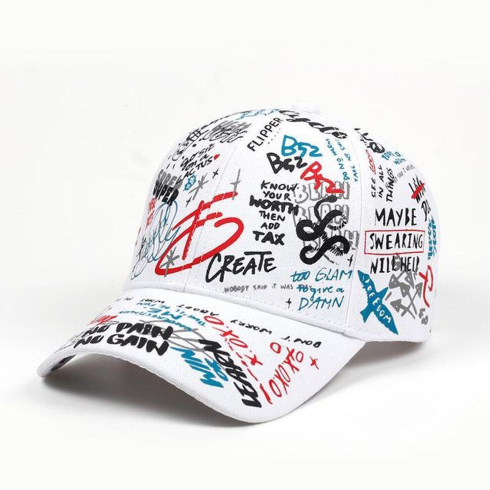 (white) Summer Baseball Cap Graffiti Sun Caps Hip Hop Visor Hat Adjustable Snap-back Hats For Women Golf Cap