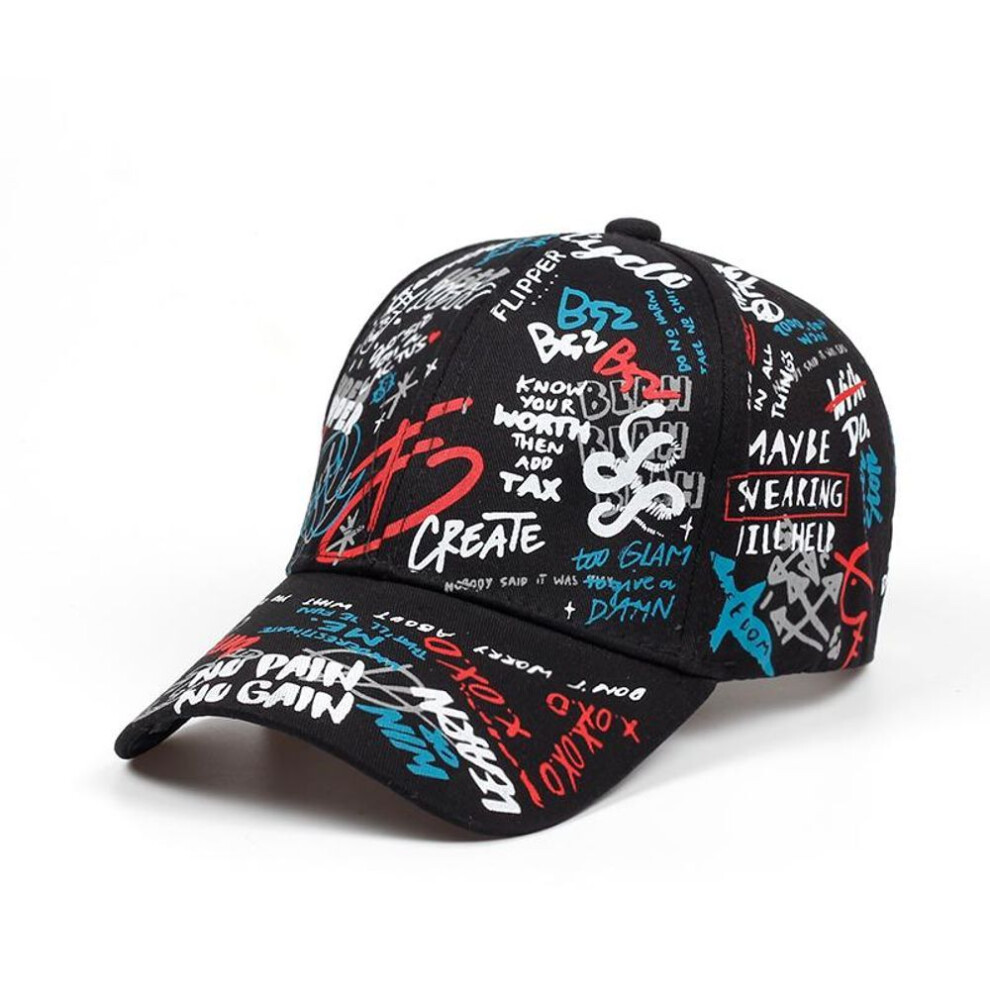 (black) Summer Baseball Cap Graffiti Sun Caps Hip Hop Visor Hat Adjustable Snap-back Hats For Women Golf Cap