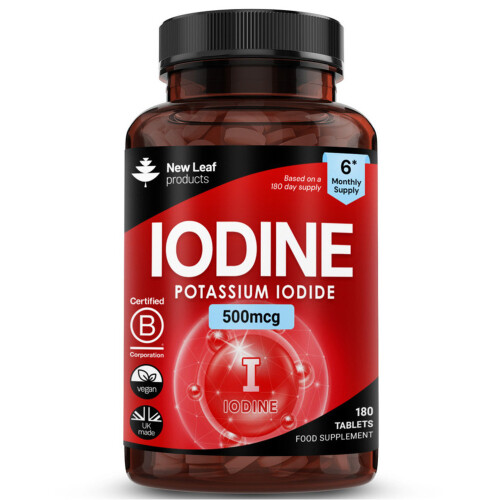New Leaf Product Iodine Tablets 500mcg Supplement 6 Months Supply Vegan Thyroid Support