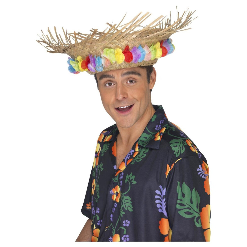 Smiffys Unisex Adult Flowers Straw Beach Costume Hat