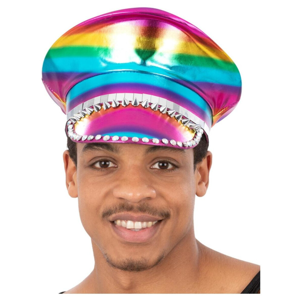 Smiffys Unisex Adult Rainbow Metallic Studded Captains Hat