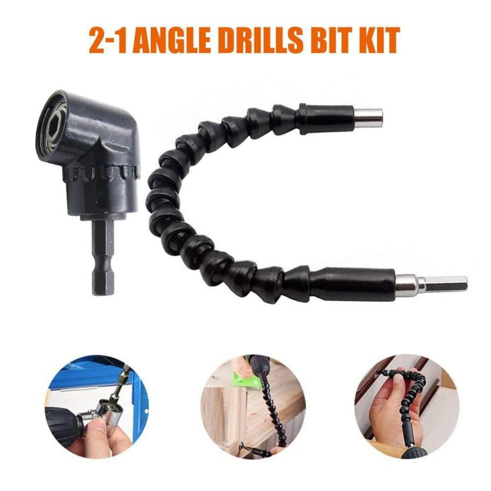Power Tool-2pcs Right Angle Drill And Flexible Shaft Bits Extension Screwdriver Bit Holder