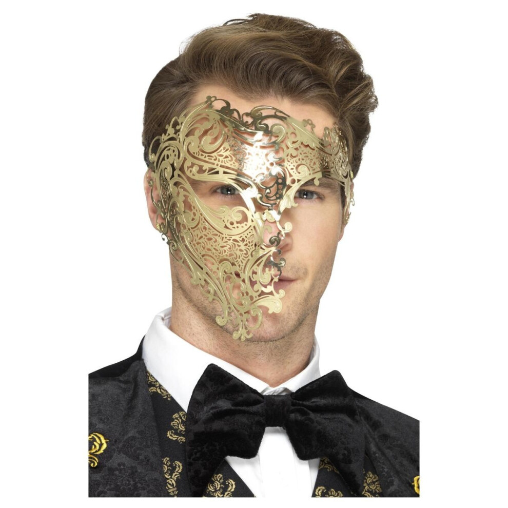 Smiffy's Mens Deluxe Phantom Filigree Metal Eye Mask