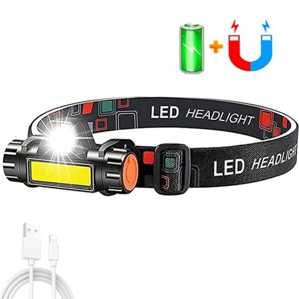 (black, 1 PCS) Portable Mini Powerful Flashlight Q5+cob Led Headlamp Built-in 18650 Battery Magnet Headlight Stepless Dimming Torch Work Lamp