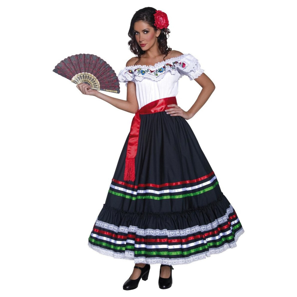 (L, White/Black/Red) Smiffys Womens/Ladies Senorita Western Costume