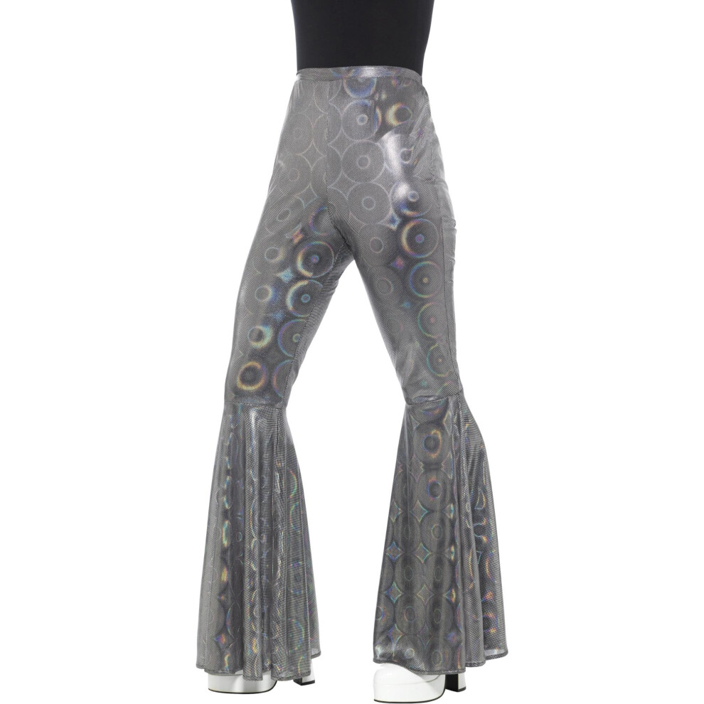 (M-L, Silver) Smiffys Womens/Ladies 70s Disco Iridescent Flared Trousers