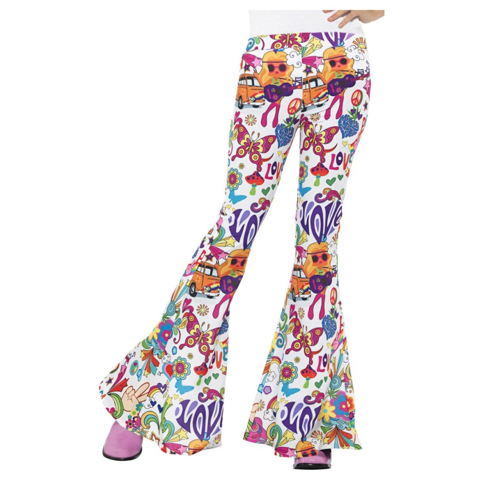 (8 UK - 10 UK, Multicoloured) Smiffys Womens/Ladies Groovy Flared Hem Trousers