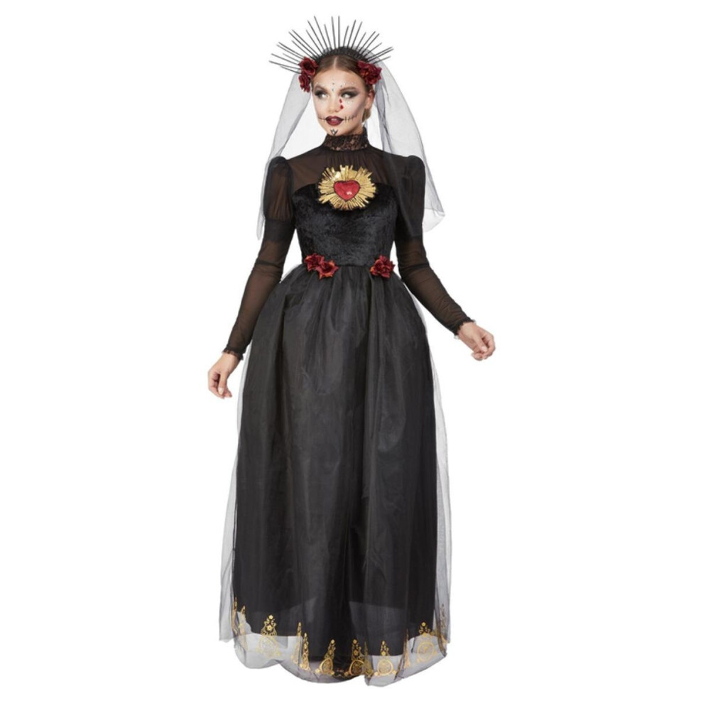 (S, Black) Smiffys Womens/Ladies Deluxe Bride Sacred Heart Day Of The Dead Costume