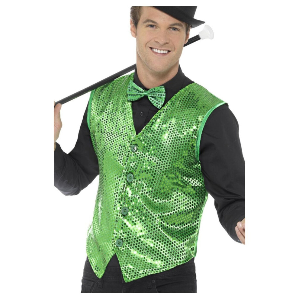 (M, Green) Smiffys Unisex Adult Sequin Costume Vest