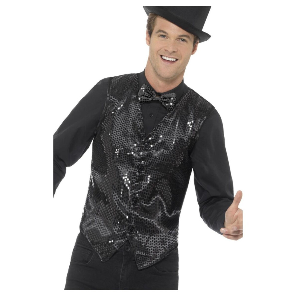 Smiffy's (S, ) Unisex Adult Sequin Costume Vest Black