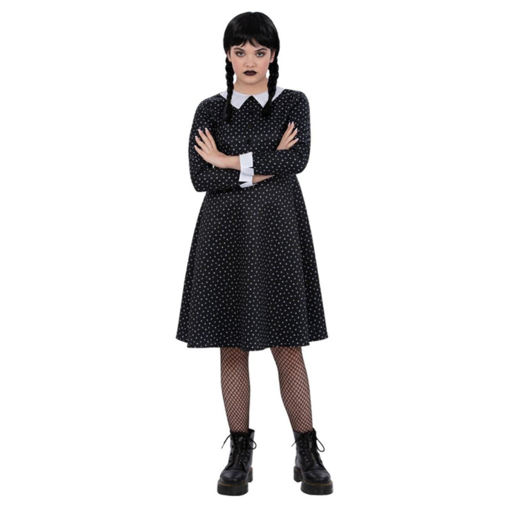 (13-14 Years, Black/White) Smiffys Girls Gothic School Costume Dress